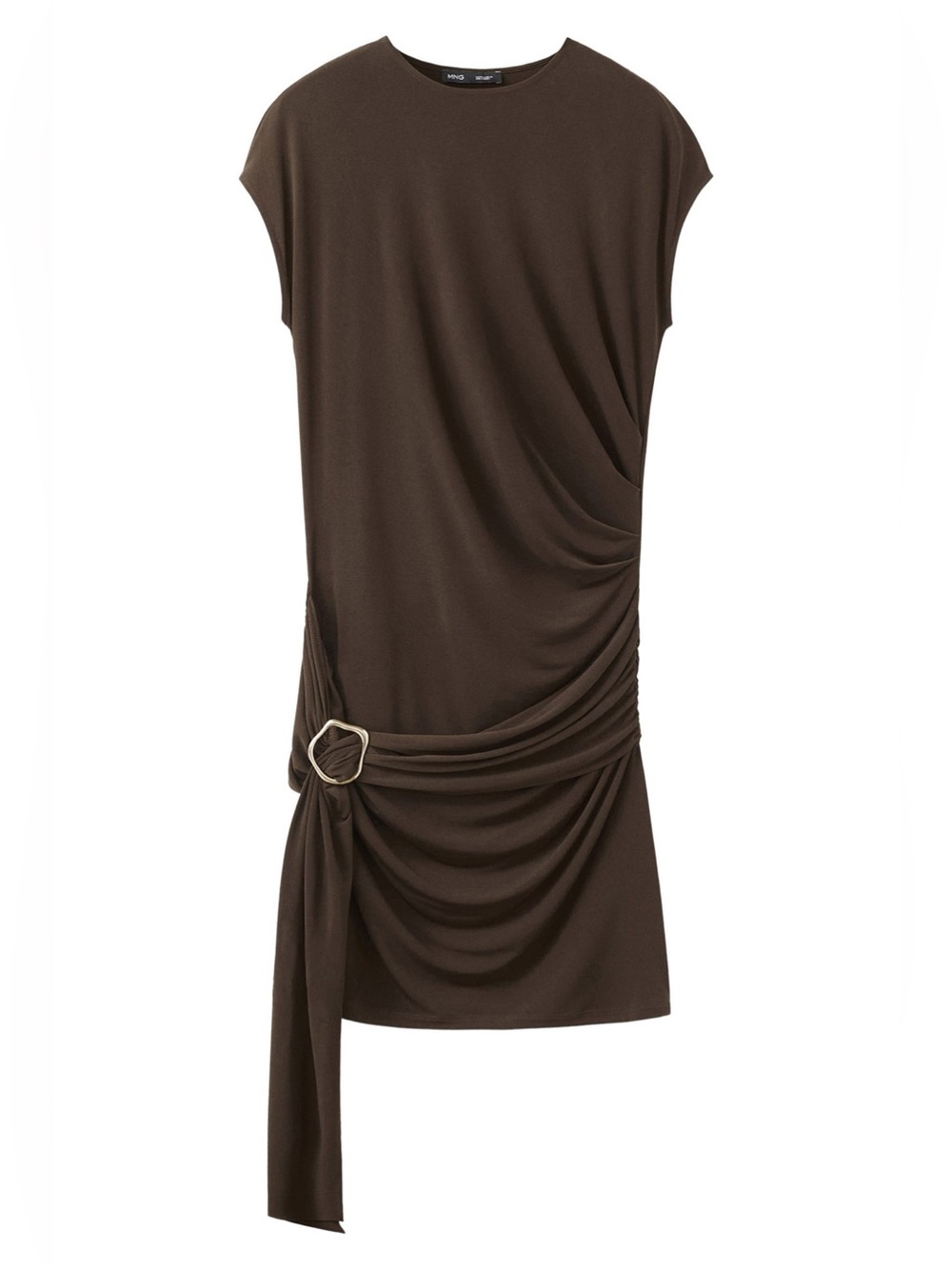 Mango Vestido Side Drape Top Dress Brown Small